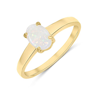 9K Yellow Gold Oval Opal Solitaire Ring