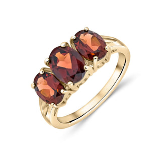9K Yellow Gold Oval Garnet Trilogy Ring