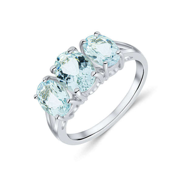 9K White Gold Oval Aquamarine Trilogy Ring