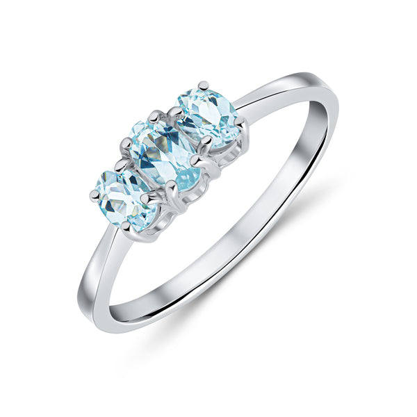 9K White Gold Oval Aquamarine Trilogy Ring