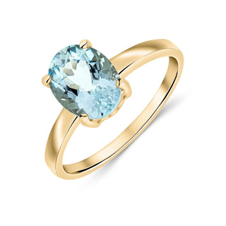 9K Yellow Gold Oval Aquamarine Solitaire Ring