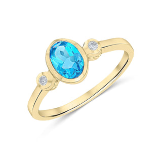 9K Yellow Gold Oval Blue Topaz & Diamond Ring