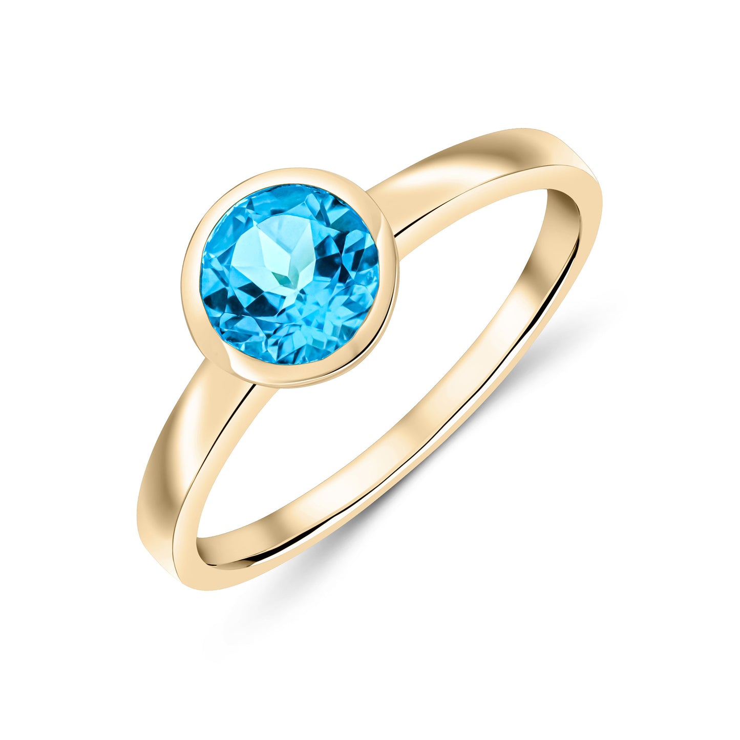 9K Yellow Gold Round Blue Topaz Solitaire Ring