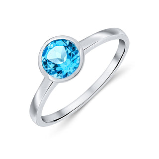9K White Gold Round Blue Topaz Solitaire Ring