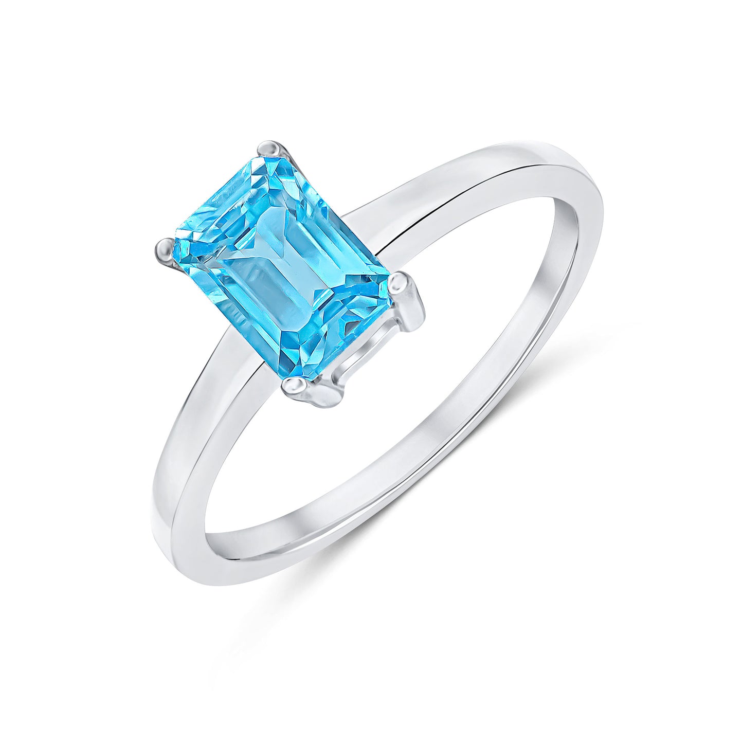 9K Yellow Gold Emerald Cut Blue Topaz Solitaire Ring