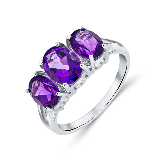 9K White Gold Oval Amethyst Trilogy Ring