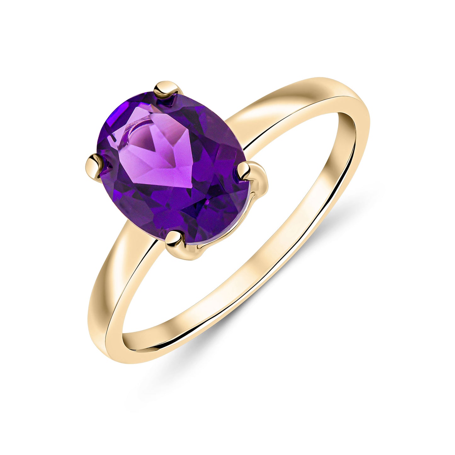 9K Yellow Gold Oval Amethyst Solitaire Ring