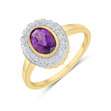 9K Yellow Gold Amethyst & Diamond Halo Ring