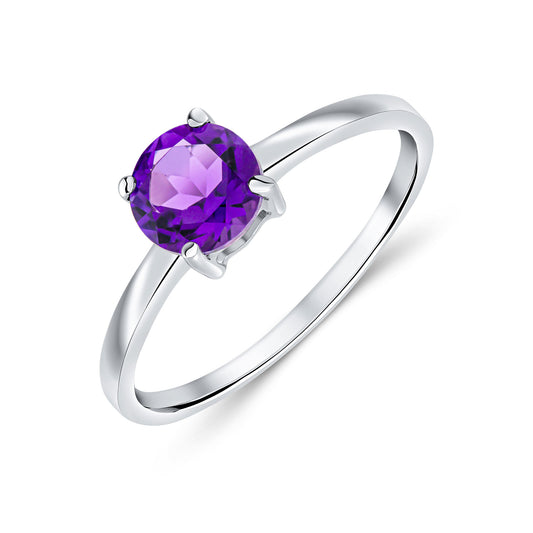 9K White Gold Round Amethyst Solitaire Ring