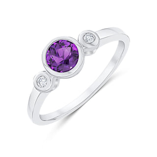 9K White Gold Amethyst & Diamond Ring