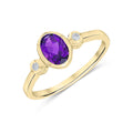 9K Yellow Gold Amethyst & Diamond Ring