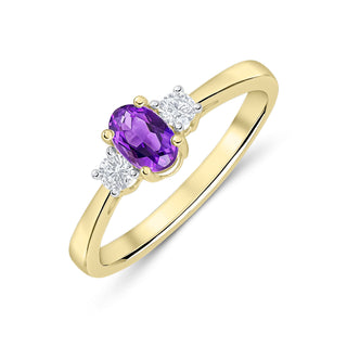 9K Yellow Gold Amethyst & Diamond Ring