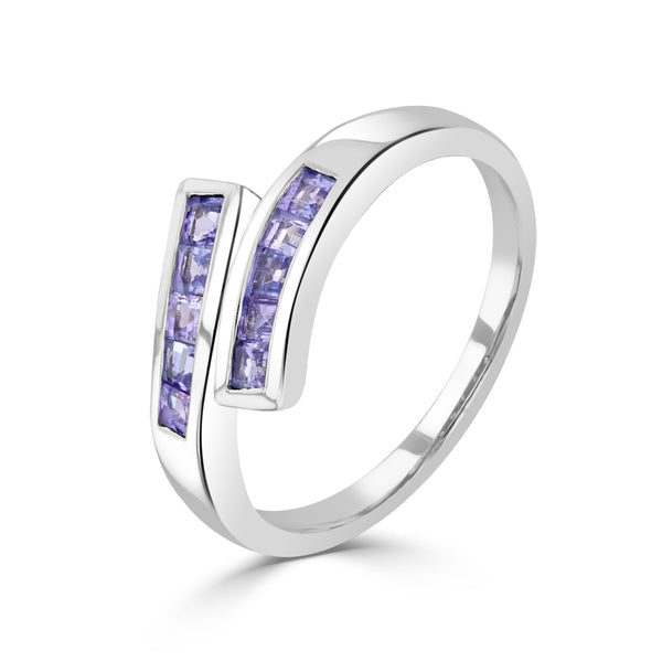 9K White Gold Tanzanite Cross Over Eternity Ring