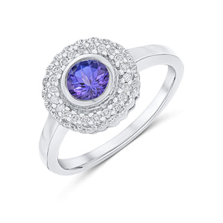 9K White Gold Tanzanite & Diamond Halo Ring