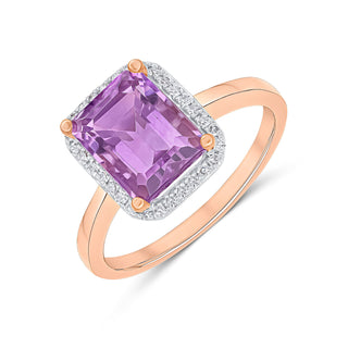9K Rose Gold Pink Amethyst & Diamond Halo Ring