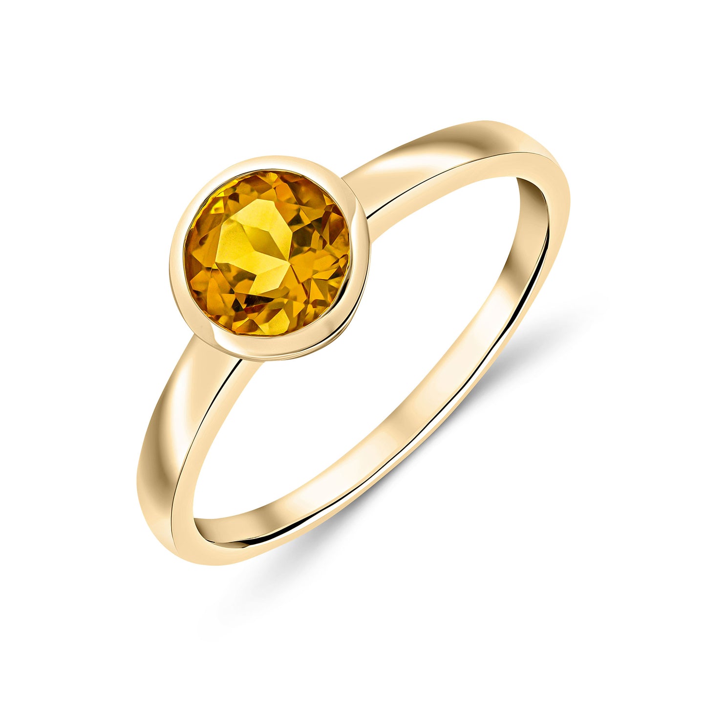 9K Yellow Gold Round Citrine Solitaire Ring
