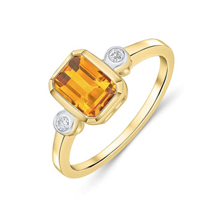 9K Yellow Gold Citrine & Diamond Ring