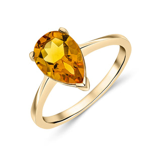 9K Yellow Gold Pear Citrine Solitaire Ring
