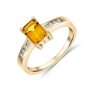 9K Yellow Gold Citrine & Diamond Shoulder Ring