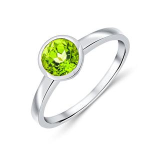 9K White Gold Round Peridot Solitaire Ring