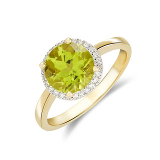 9K Yellow Gold Round Peridot & Diamond Halo Ring