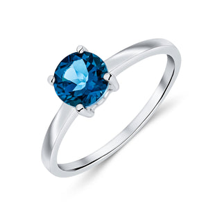 9K White Gold Round Blue Topaz Solitaire Ring
