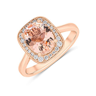 18K Rose Gold Oval Morganite & Diamond Halo Ring
