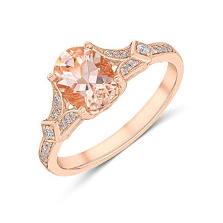 18K Rose Gold Morganite & Diamond Shoulder Ring