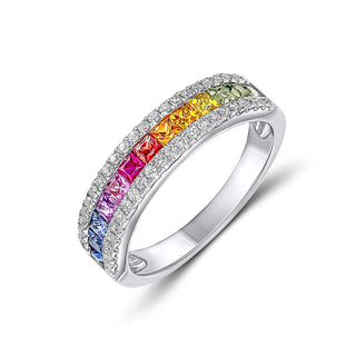 18K White Gold Rainbow Sapphire & Diamond Eternity Ring