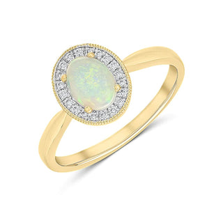 18K Yellow Gold Opal & Diamond Halo Ring