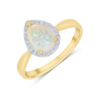 18K Yellow Gold Opal & Diamond Halo Ring