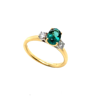 18K Yellow Gold Green Tourmaline & Diamond Ring