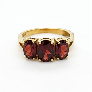 9K Yellow Gold Three-Stone Garnet Ring