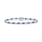 18CT White Gold Oval Sapphire & Round Diamond Line Bracelet