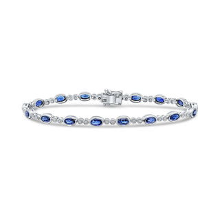 18CT White Gold Oval Sapphire & Round Diamond Line Bracelet