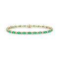 18CT Yellow Gold Oval Emerald & Round Diamond Line Bracelet