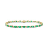 18CT Yellow Gold Oval Emerald & Round Diamond Line Bracelet