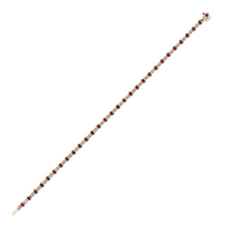 18CT Yellow Gold Round Ruby & Diamond Line Bracelet