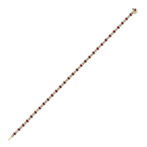 18CT Yellow Gold Round Ruby & Diamond Line Bracelet