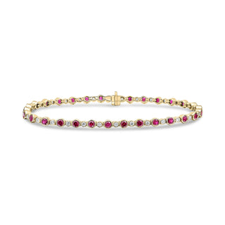 18CT Yellow Gold Round Ruby & Diamond Line Bracelet