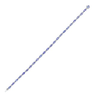 18CT White Gold Oval Tanzanite & Round Diamond Line Bracelet