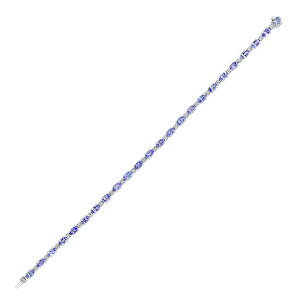 18CT White Gold Oval Tanzanite & Round Diamond Line Bracelet