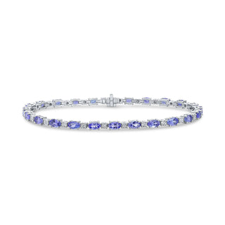 18CT White Gold Oval Tanzanite & Round Diamond Line Bracelet