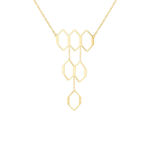 9K Yellow Gold Honeycomb Necklace /16.5" -17.5"