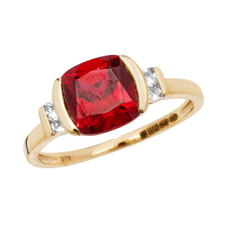 9ct Yellow Gold Synthetic Ruby and White Sapphire Ring