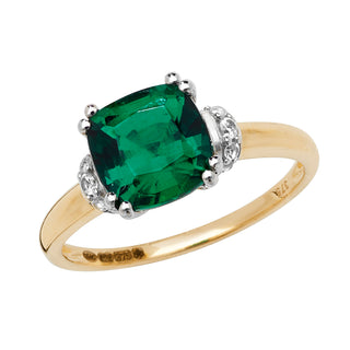 9ct Yellow Gold Man Made Emerald & White Sapphire Ring