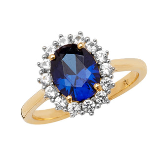 9ct Yellow Gold Synthetic Blue Sapphire Halo Ring