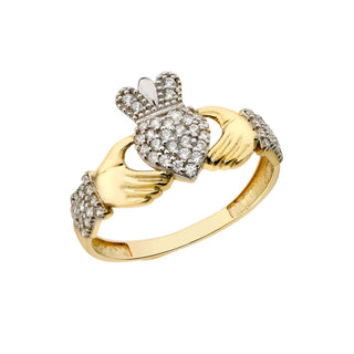 9K Yellow Gold CZ Claddagh Ring