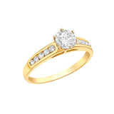 9K Yellow Gold Round Solitaire CZ With CZ Shoulder Ring