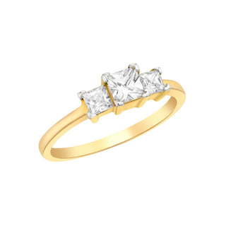 9K Yellow Gold Square CZ Trilogy Ring